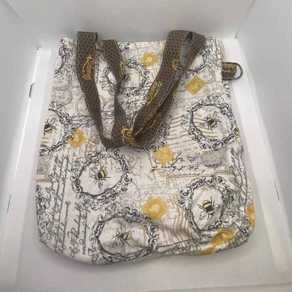 Hand-Sewn White and Gold “Queen Bee” Tote Bag with Handles and Hook - Picture 1 of 4
